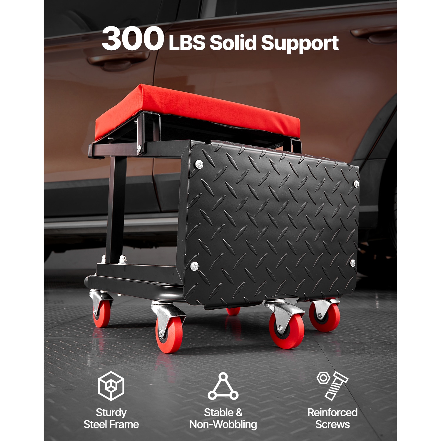 Mechanic Stool Rolling Work Seat With Wheels For Garage Workshop_voghion.com